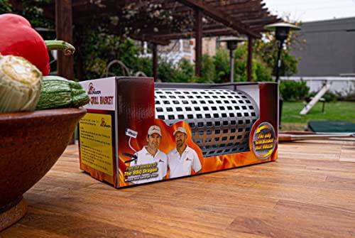 Rolling Grill Basket - Heavy Duty Vegetables & Fish Grill Basket - Grilling Basket for Kabobs, Veggies & Shrimp - Perfect Grilling Gifts for Men - BBQ Grill Accessories for Outdoor Grill - Grill Parts America