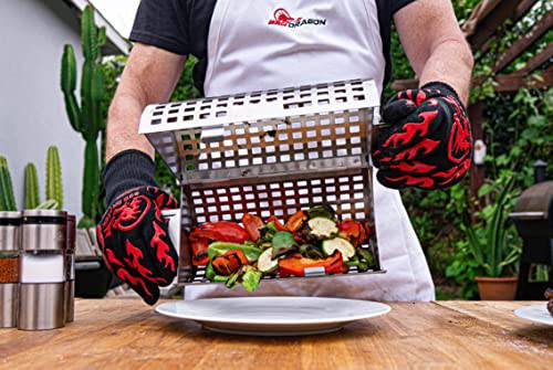 Rolling Grill Basket - Heavy Duty Vegetables & Fish Grill Basket - Grilling Basket for Kabobs, Veggies & Shrimp - Perfect Grilling Gifts for Men - BBQ Grill Accessories for Outdoor Grill - Grill Parts America