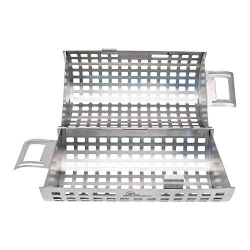 Rolling Grill Basket - Heavy Duty Vegetables & Fish Grill Basket - Grilling Basket for Kabobs, Veggies & Shrimp - Perfect Grilling Gifts for Men - BBQ Grill Accessories for Outdoor Grill - Grill Parts America