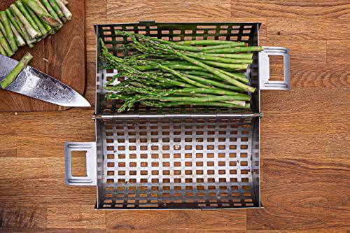 Rolling Grill Basket - Heavy Duty Vegetables & Fish Grill Basket - Grilling Basket for Kabobs, Veggies & Shrimp - Perfect Grilling Gifts for Men - BBQ Grill Accessories for Outdoor Grill - Grill Parts America