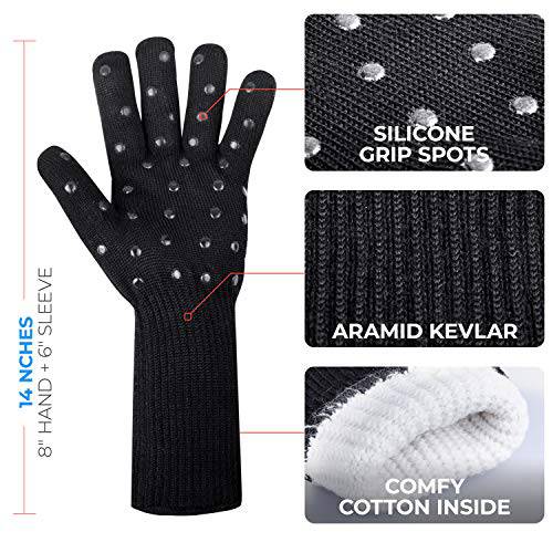 beets&berry Oven Gloves Oven Mitts Heat Resistant to 500° | 1 Pair EN407 Designer BBQ Gloves Heat Resistant with Extra Long Sleeves to Prote