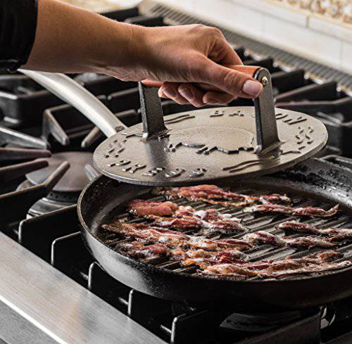 Bellemain Cast Iron Grill Press, Heavy-duty bacon press with Wood Handle, 8.5-Inch Round - Grill Parts America