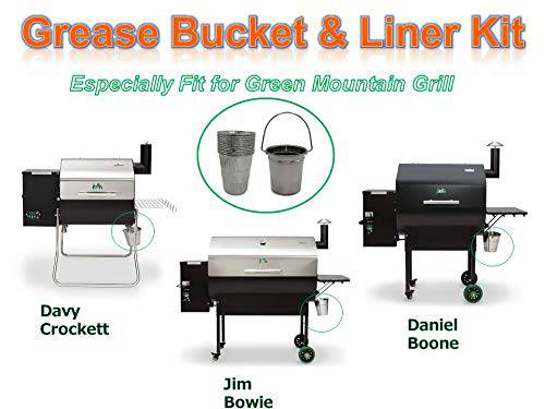 BIG PART Wood Pellet Grill Drip Grease Bucket Disposable Foil Liner/Insert Kit Replacement Parts for Green Mountain Wood Pellet Grill (1bucket &12liners) - Grill Parts America