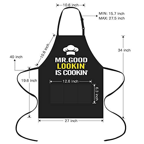 Funny Aprons for Men - Mr. Good Looking is Cooking - BBQ Grill Grilling Apron - Grill Parts America