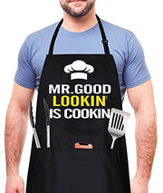 Funny Aprons for Men - Mr. Good Looking is Cooking - BBQ Grill Grilling Apron - Grill Parts America