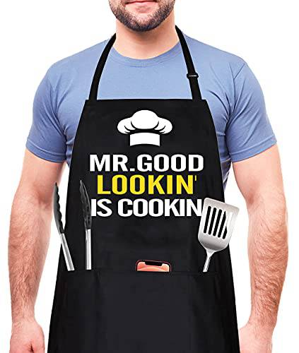 Funny Aprons for Men - Mr. Good Looking is Cooking - BBQ Grill Grilling Apron - Grill Parts America