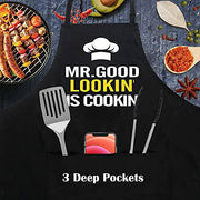Funny Aprons for Men - Mr. Good Looking is Cooking - BBQ Grill Grilling Apron - Grill Parts America