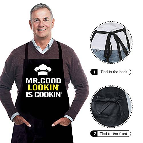 Funny Aprons for Men - Mr. Good Looking is Cooking - BBQ Grill Grilling Apron - Grill Parts America