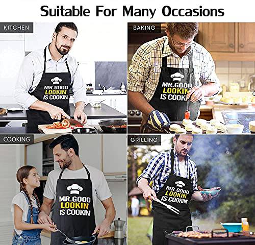 Funny Aprons for Men - Mr. Good Looking is Cooking - BBQ Grill Grilling Apron - Grill Parts America