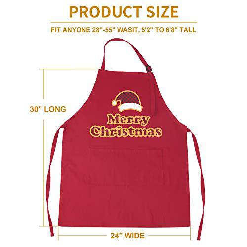 Christmas Apron for Men with Adjustable Neck, 3 Front Pockets Gift for Him (Red) - Grill Parts America