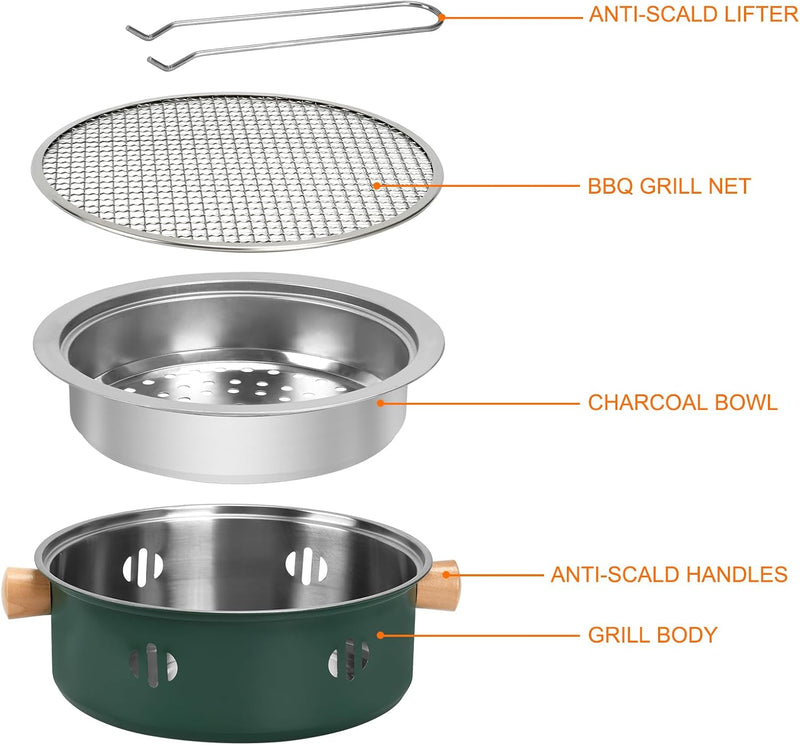 Portable Charcoal Barbecue Grill, 1Pc Small Outdoor Camping Grill (Green)