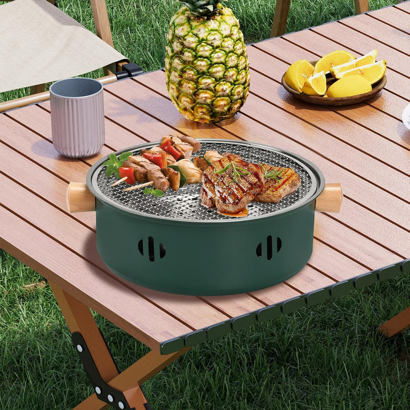 Portable Charcoal Barbecue Grill, 1Pc Small Outdoor Camping Grill (Green)