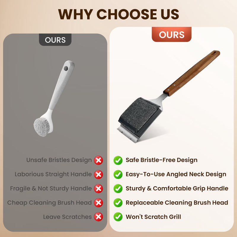 Bristle Free Grill Brush, Safe BBQ Cleaner with Stainless Steel Scraper for Outdoor Grill