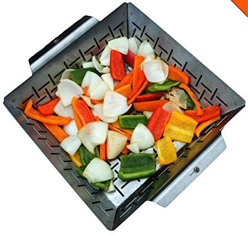 Cave Tools Vegetable Grill Basket - Large Non Stick BBQ Grid Pan for Veggies Meat Fish Shrimp & Fruit - Grill Parts America