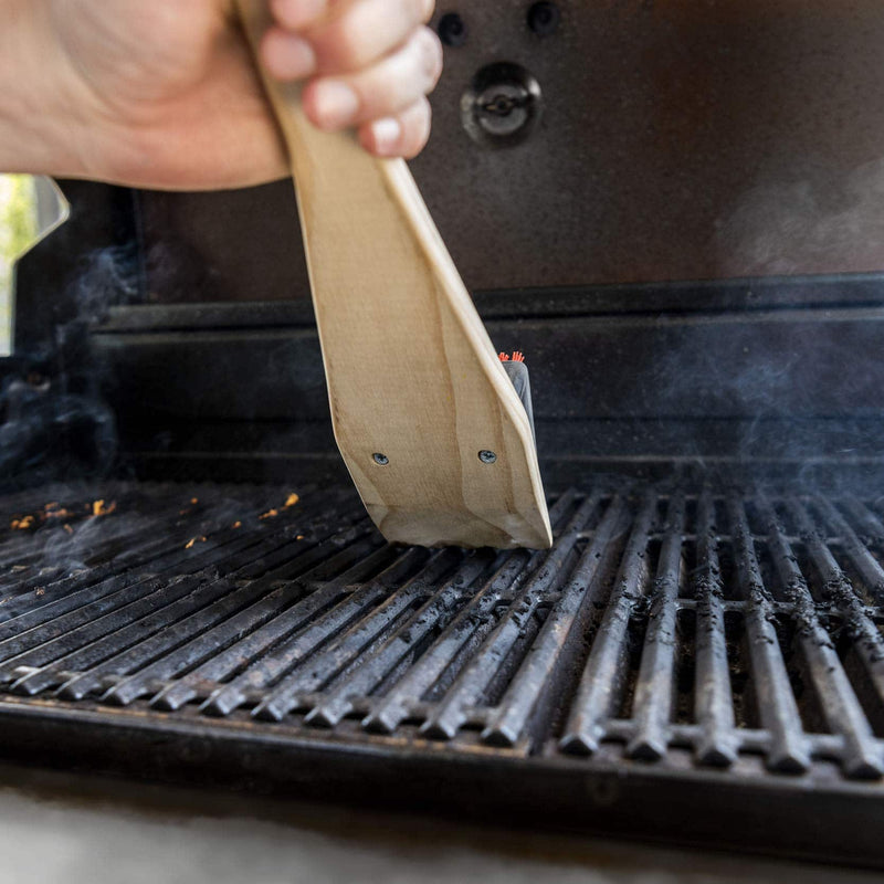 Char-Broil 3715952R06 Hot & Cool-Clean Combo Grill Brush, Natural Wood - Grill Parts America