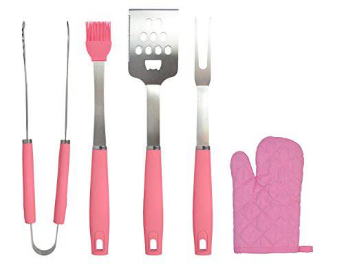 Chef Basics Pink 5 Piece BBQ Tool Set And Soft Case by KOVOT - Grill Parts America