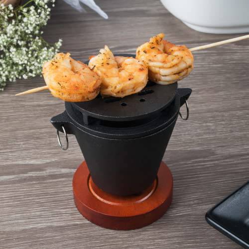 Chef Master Mini Hibachi Grill | Wooden Base | Cast Iron Hibachi Grill Top - Grill Parts America