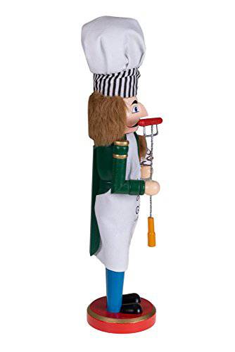Clever Creations King of The Grill Nutcracker Wearing Apron and Chef’s Hat | 100% Wood | 15” Tall - Grill Parts America