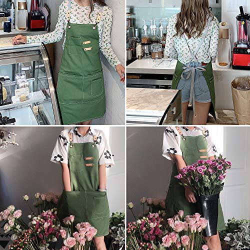 Cotton Apron for Men Women, Chef BBQ Grill Work Shop Aprons with Adjustable Strap (Green) - Grill Parts America