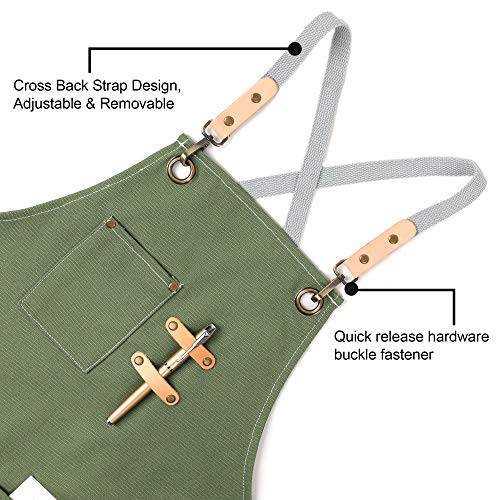 Cotton Apron for Men Women, Chef BBQ Grill Work Shop Aprons with Adjustable Strap (Green) - Grill Parts America