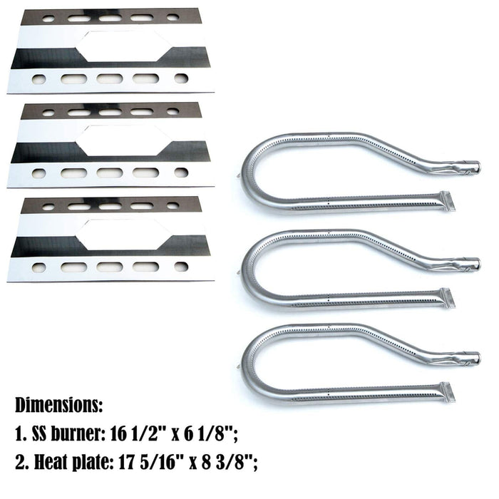 Direct Store Parts Kit ReplacementGas Grill Burner and Heat Plate - 3 Pack (Stainless Steel Burner + Stainless Steel Heat Plate) - Grill Parts America