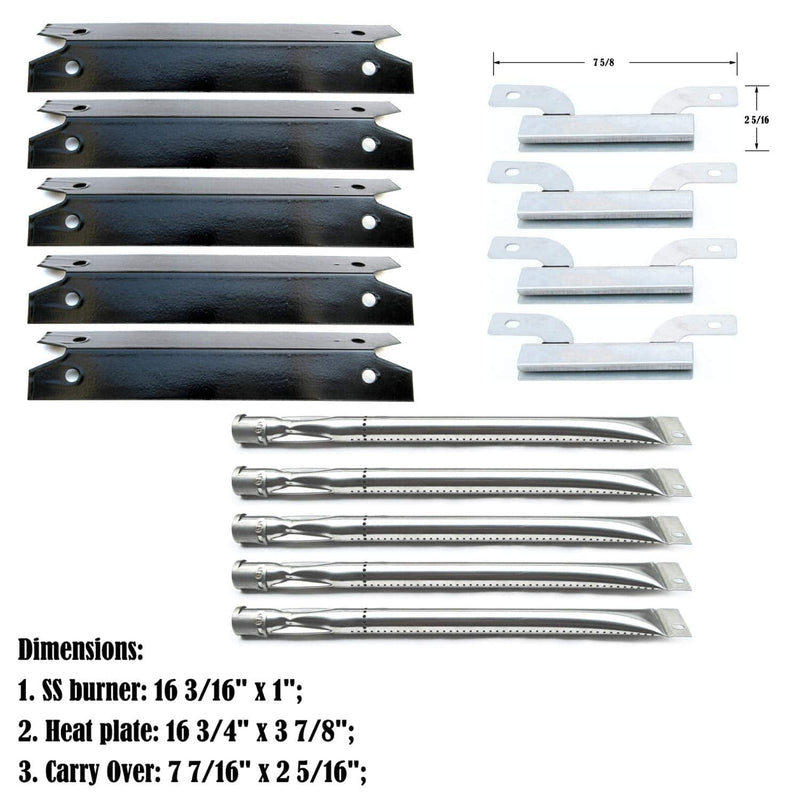 Direct Store Parts Kit DG132 Replacement Gas Grill Parts Kit (Stainless Steel Burner + Stainless Steel Carry-Over Tubes + Porcelain Steel Heat Plate) - Grill Parts America