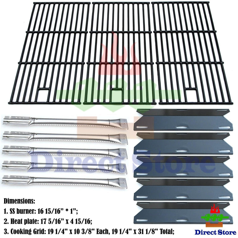 Direct Store Parts Kit DG180 Replacement Perfect Flame 5 Burner (SS Burner + Porcelain Steel Heat Plate + Porcelain Cast Iron Cooking Grid) - Grill Parts America