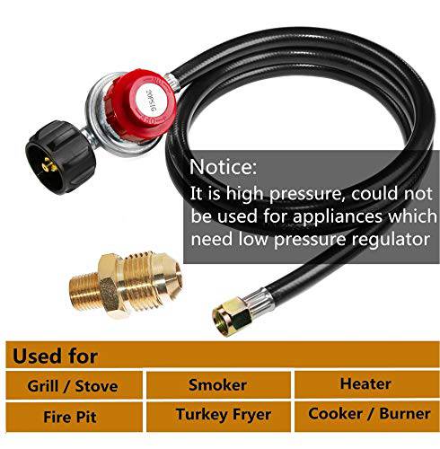5 ft 0-20 PSI Adjustable High Pressure Propane Regulator with Hose - Grill Parts America