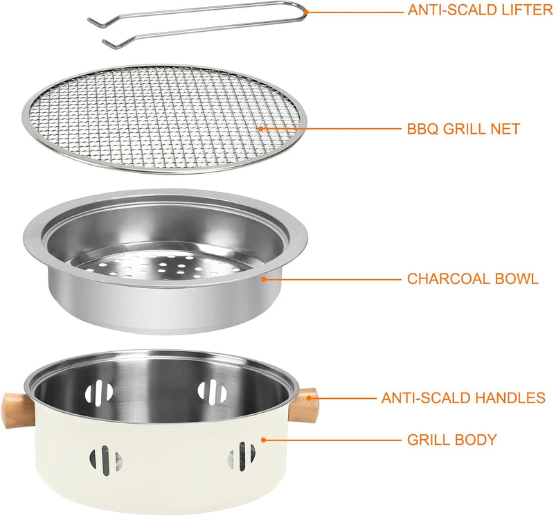 Portable Charcoal Barbecue Grill, 1Pc Small Outdoor Camping Grill (Beige)