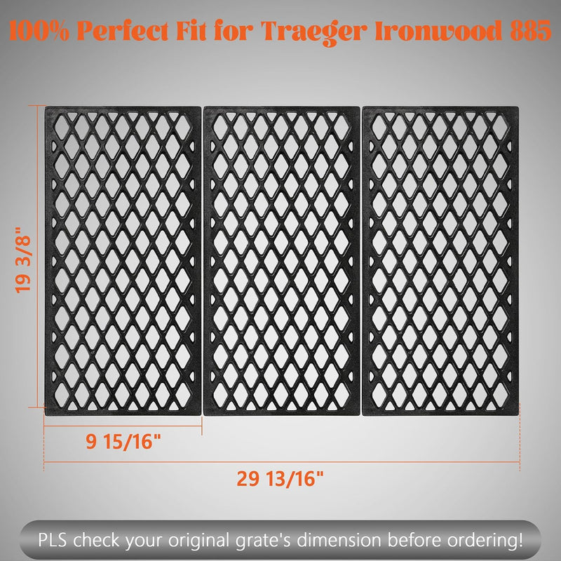 Grill Grates for Traeger Ironwood 885 Pro 780 Cooking Grate Cast Iron Grid Rack BBQ Replacement Parts HDW443 HDW436 KIT0451 Wood Pellet Smoker Accessories