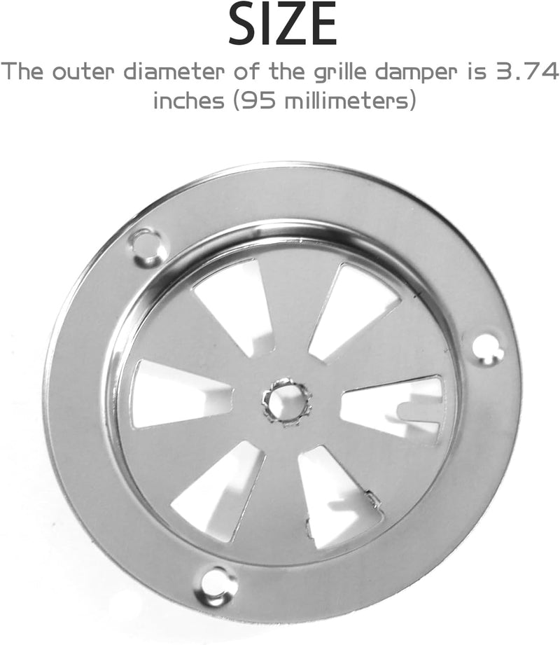 2 Pack BBQ Smoker Air Vent Set, Stainless Steel Grill Damper for Adjusting Airflow, Replacement Parts for Smoker