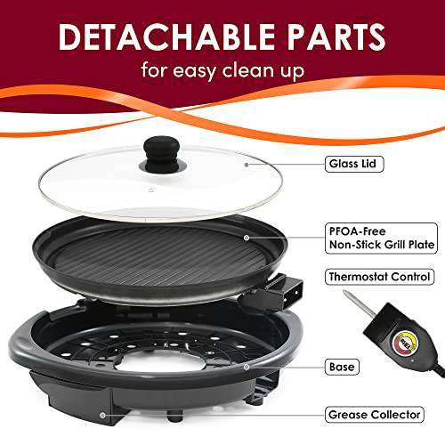 Elite Gourmet EMG-980B Smokeless Electric Tabletop Grill 14", Black - Grill Parts America