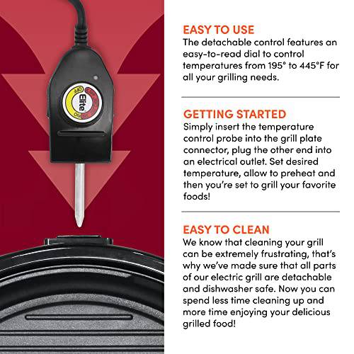 Elite Gourmet EMG-980B Smokeless Electric Tabletop Grill 14", Black - Grill Parts America