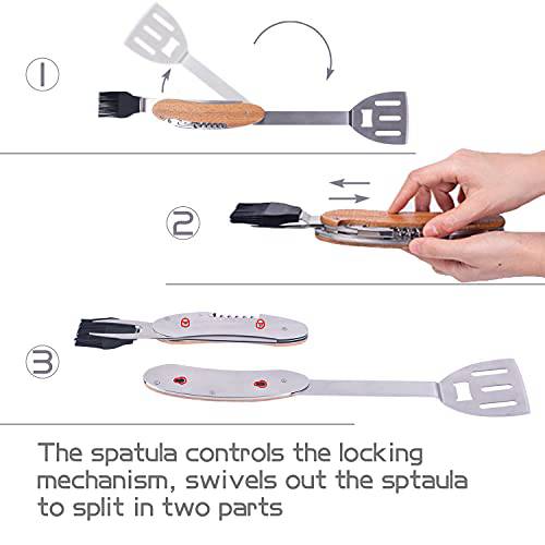 5 in 1 BBQ Multi Tool, Foldable & Portable Grill Tools Set for BBQ Grilling and Camping, Swiss Army Grilling Utensil Set Stainless Steel Grilling Accessories Gift for Men Father (with Bag) - Grill Parts America