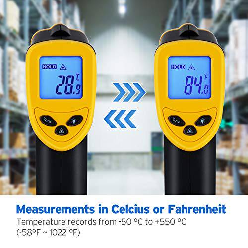 Etekcity Infrared Thermometer 1080 Non-Contact Digital Temperature Gun for Cooking, 58℉ to 1022℉ (-50℃ to 550℃), Yellow and Black - Grill Parts America