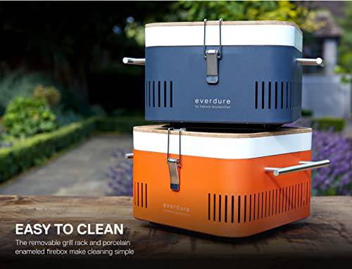 Everdure Cube Portable Charcoal Grill, Tabletop BBQ, Orange - Grill Parts America