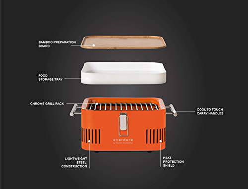Everdure Cube Portable Charcoal Grill, Tabletop BBQ, Orange - Grill Parts America