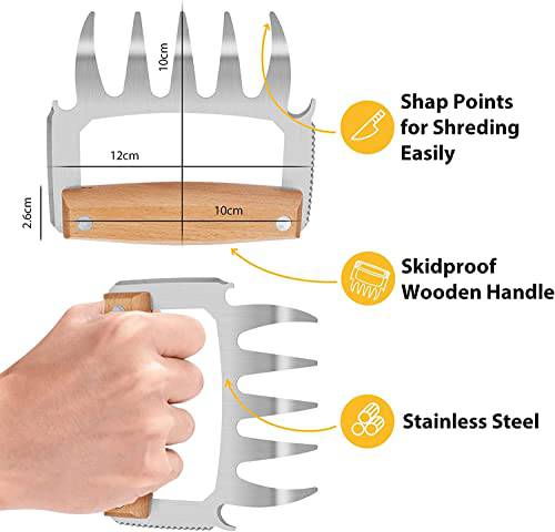 Meat Claws For Shredding - BBQ Grill Claws Stainless Steel Pulled Pork Chicken Shredder Claws Tool Metal Cooking Smoker Accessories Barbecue Birthday Gifts Ideas For Men Women Dad BBQ Enthusiasts - Grill Parts America