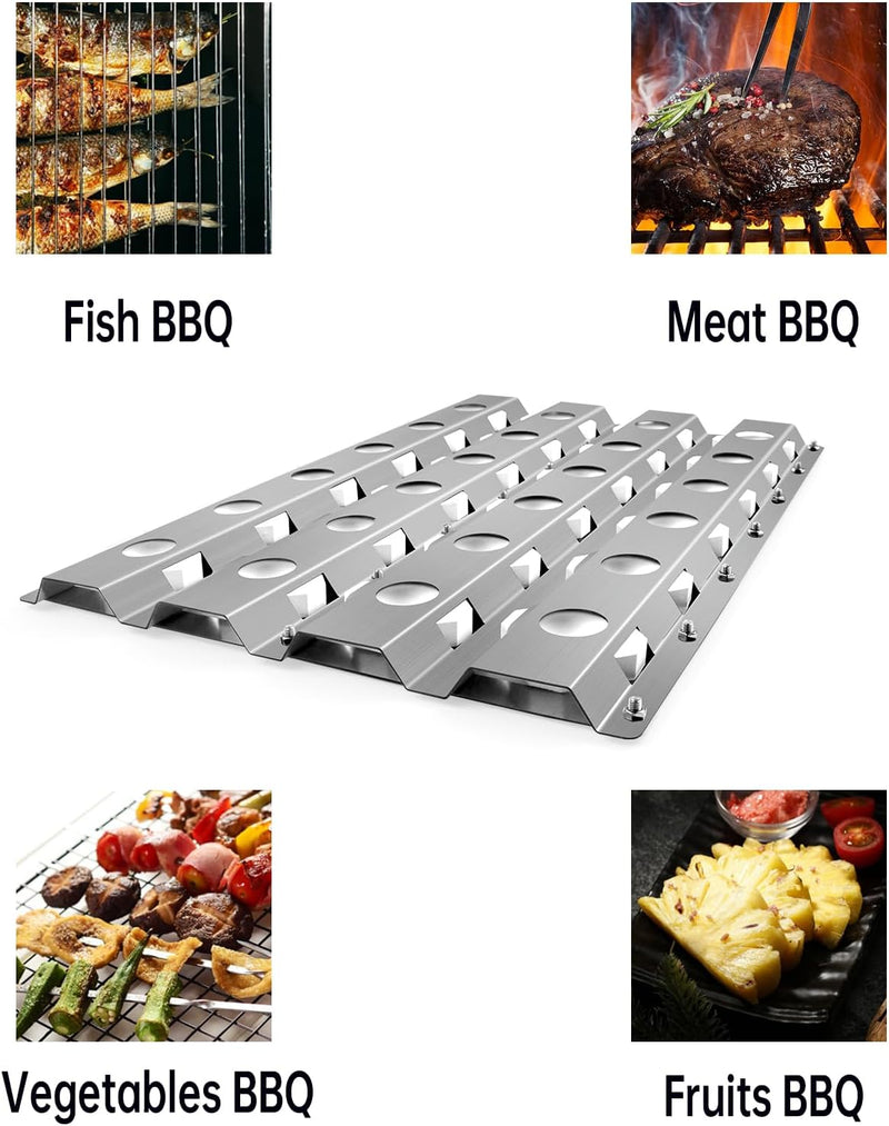 Grill Briquette Tray Grill Heat Plates for Alfresco Grill ALX2-30C, ALX2-42C, ALX2-42RFG, ALX2-56, ALX2-56BFG, 17.8125" Stainless Steel BBQ Heat Shield Flame Tamer with 72 Ceramic Briquettes