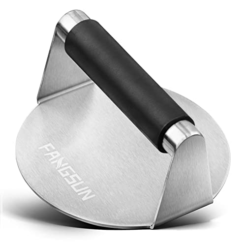 FANGSUN Burger Press with Anti-Scald Handle, 5.8 Inch Stainless Steel Burger Smasher, Round Non-Stick Hamburger Press for Griddle, Griddle Accessories Kit for Flat Grill Cooking, Gift Package - Grill Parts America