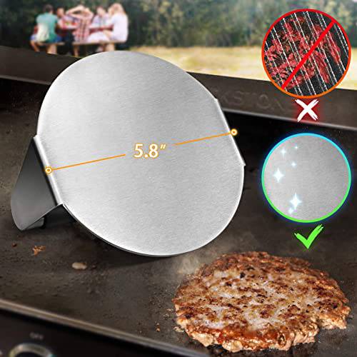 FANGSUN Burger Press with Anti-Scald Handle, 5.8 Inch Stainless Steel Burger Smasher, Round Non-Stick Hamburger Press for Griddle, Griddle Accessories Kit for Flat Grill Cooking, Gift Package - Grill Parts America
