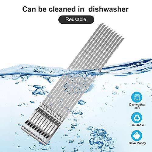 10PCS BBQ Barbecue Skewers, 17inch Skewers Stainless Steel Wide Flat Metal Reusable Dishwasher Safe Grill Tools Needles Sticks Kit for Dad Father's Gift - Grill Parts America