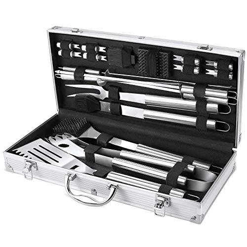 FYLINA BBQ Grill Tool Set, 21-Piece Heavy Duty Stainless Steel Grilling Utensils Tools with Aluminum Storage Case - Grill Parts America