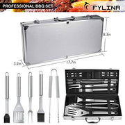 FYLINA BBQ Grill Tool Set, 21-Piece Heavy Duty Stainless Steel Grilling Utensils Tools with Aluminum Storage Case - Grill Parts America