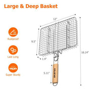 Fish Grill Basket, Portable Grill Basket for Fish, Vegetables, Shrimp, Steak, 304 Stainless Steel Grill Accessories, Heavy Duty, Large BBQ Basket - Grill Parts America