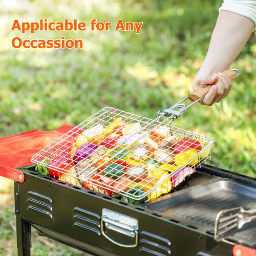 Fish Grill Basket, Portable Grill Basket for Fish, Vegetables, Shrimp, Steak, 304 Stainless Steel Grill Accessories, Heavy Duty, Large BBQ Basket - Grill Parts America