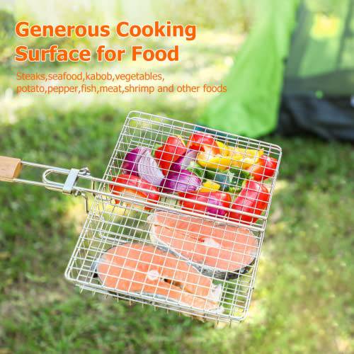 Fish Grill Basket, Portable Grill Basket for Fish, Vegetables, Shrimp, Steak, 304 Stainless Steel Grill Accessories, Heavy Duty, Large BBQ Basket - Grill Parts America