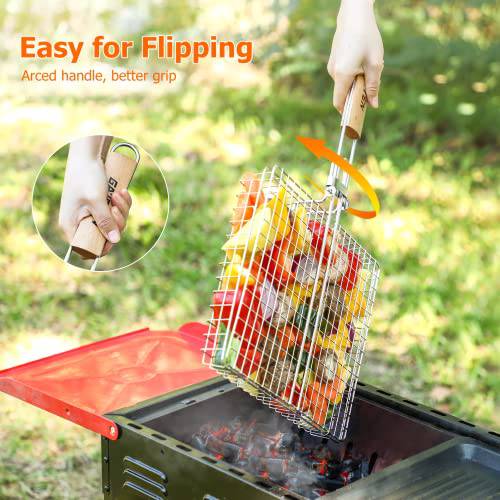 Fish Grill Basket, Portable Grill Basket for Fish, Vegetables, Shrimp, Steak, 304 Stainless Steel Grill Accessories, Heavy Duty, Large BBQ Basket - Grill Parts America