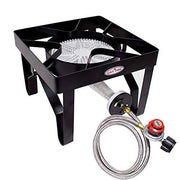 GasOne 200,000 BTU Square Heavy- Duty Single Burner Outdoor Stove Propane Gas Cooker with Adjustable 0-20Psi Regulator & Steel Braided Hose - Grill Parts America