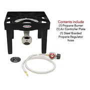 GasOne 200,000 BTU Square Heavy- Duty Single Burner Outdoor Stove Propane Gas Cooker with Adjustable 0-20Psi Regulator & Steel Braided Hose - Grill Parts America